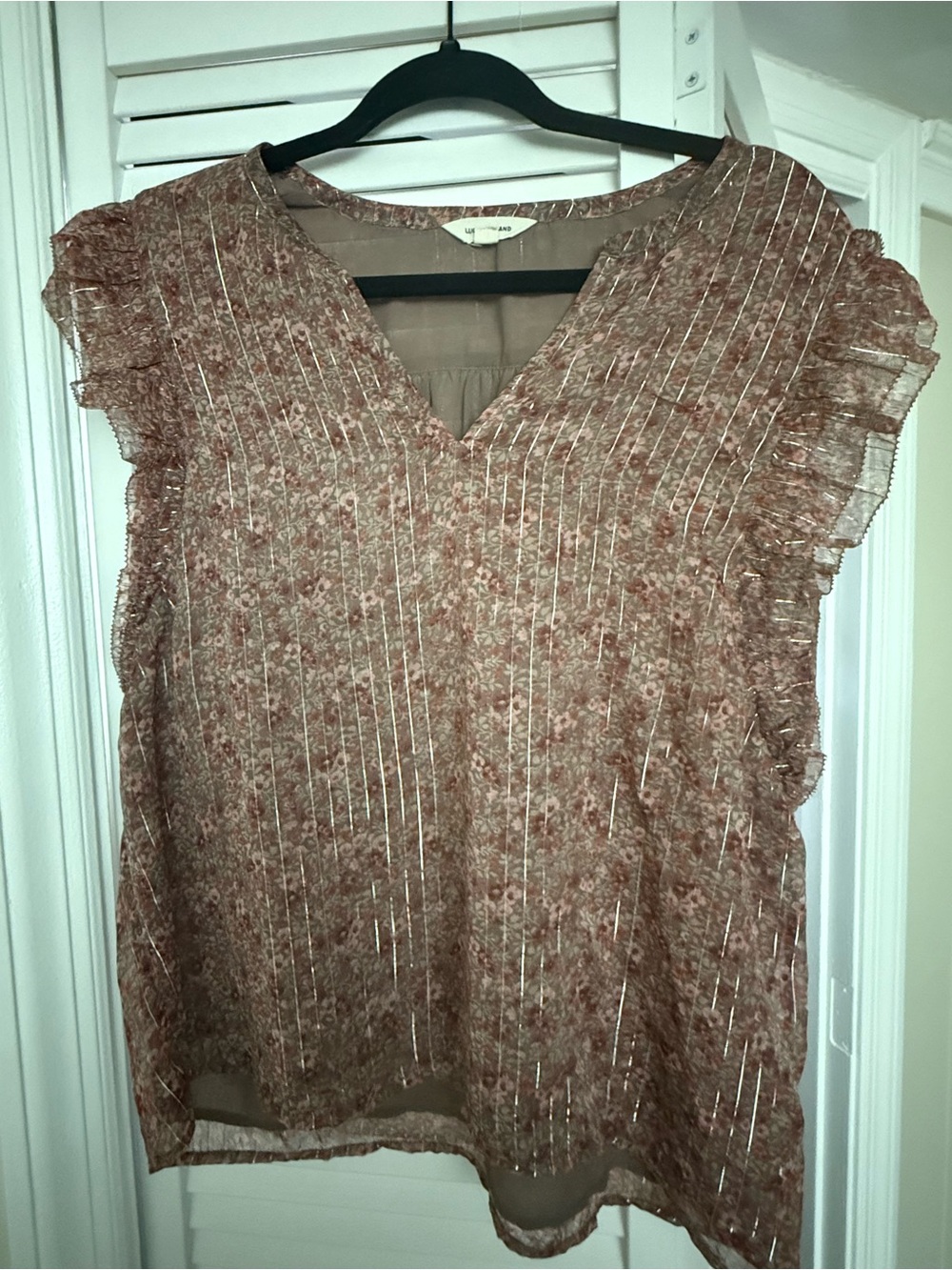 Lucky Brand Pink Floral Pintuck Ruffle Sleeve Blouse